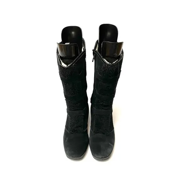 Vintage 1970s black suede fleece lined snow boots
