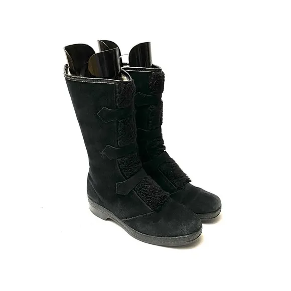 Vintage 1970s black suede fleece lined snow boots