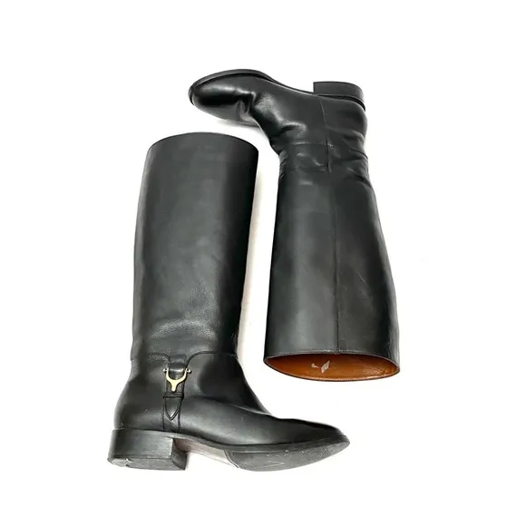 Vintage 1980s black leather knee high riding boots