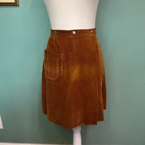 Vintage 70s Corduroy Wrap Skort sz Medium Wide-Leg Culottes Brown Button Detail