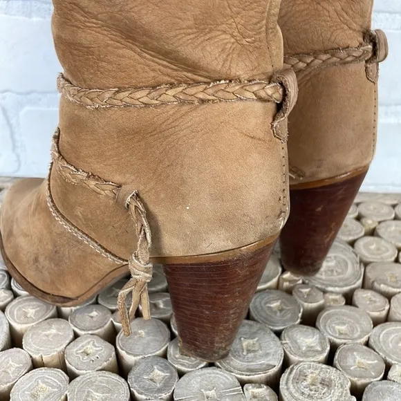 Vintage 70’s Zodiac USA Tan Suede Western Chunky Wooden Heel Cowgirl Boots 5