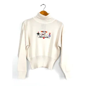 Vintage 80s David Meister Swiss/Austrian Embroidered Novelty Turtleneck Sweater