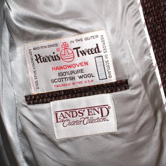 Vintage 80s/90s Land's End Charter Collection Harris Tweed Pure Wool Blazer