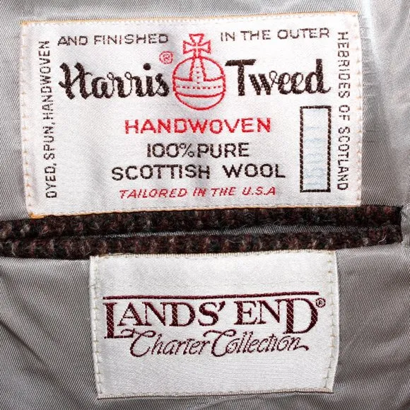 Vintage 80s/90s Land's End Charter Collection Harris Tweed Pure Wool Blazer