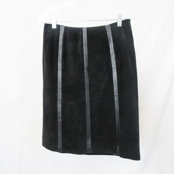 VINTAGE 90S ALFANI Black Suede Leather Skirt Soft Suede Size-4