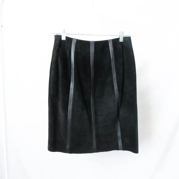 VINTAGE 90S ALFANI Black Suede Leather Skirt Soft Suede Size-4
