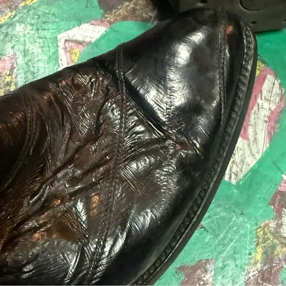 Vintage 90s El Centenario Black Leather Cowboy Boots – Men’s 8.5 – Red Stitching