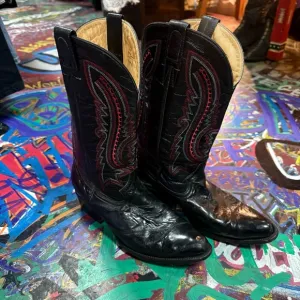 Vintage 90s El Centenario Black Leather Cowboy Boots – Men’s 8.5 – Red Stitching