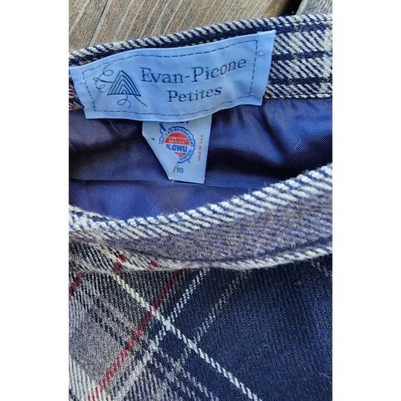 Vintage 90s Y2K Evan Picone Tartan Plaid Wool. blend A-line Midi Skirt sz 9/10