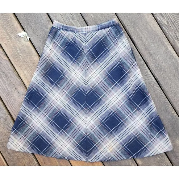 Vintage 90s Y2K Evan Picone Tartan Plaid Wool. blend A-line Midi Skirt sz 9/10