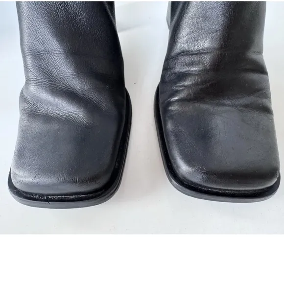 Vintage 90s Y2K Leather Chunky Square Toe Block Heel Boot Whimsy Goth size 8