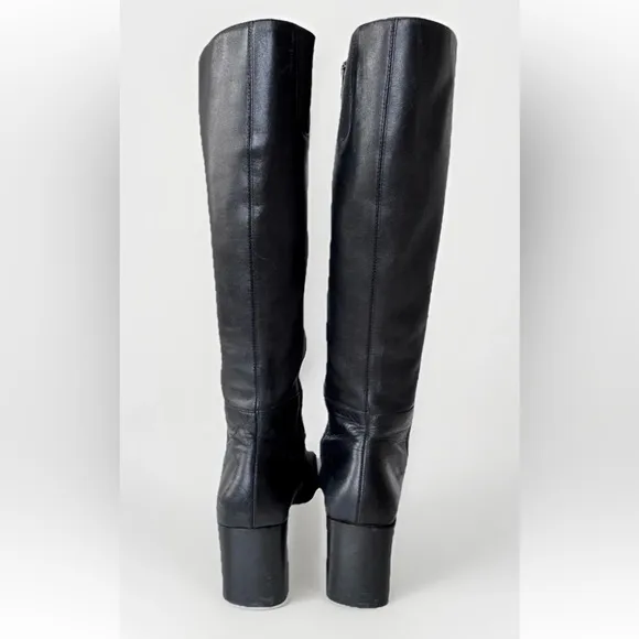 Vintage 90s Y2K Leather Chunky Square Toe Block Heel Boot Whimsy Goth size 8