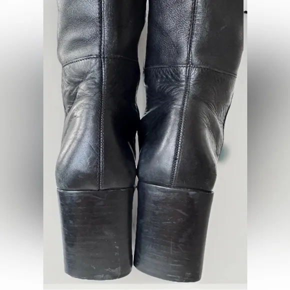 Vintage 90s Y2K Leather Chunky Square Toe Block Heel Boot Whimsy Goth size 8