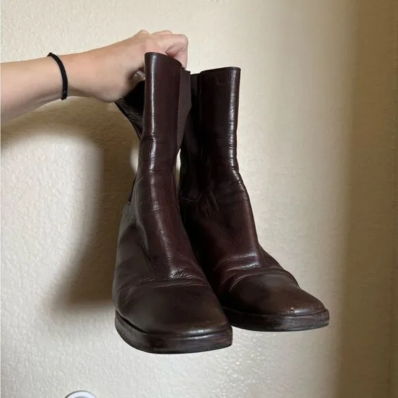 Vintage 90s Y2K TOM FORD GUCCI Leather Ankle Boots Sz 7.5 Block Heel Brown