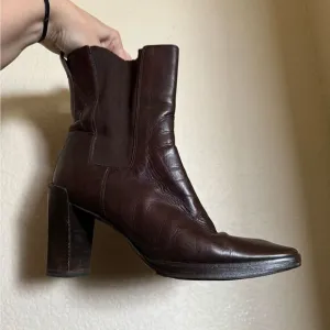 Vintage 90s Y2K TOM FORD GUCCI Leather Ankle Boots Sz 7.5 Block Heel Brown