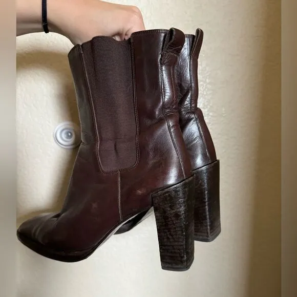 Vintage 90s Y2K TOM FORD GUCCI Leather Ankle Boots Sz 7.5 Block Heel Brown
