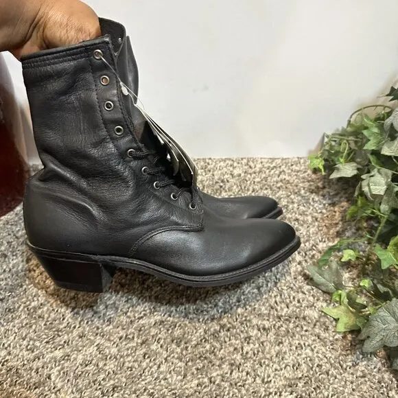 Vintage Abilene Lace Up Western Parker Boots Womens Size 6 M Black Leather New