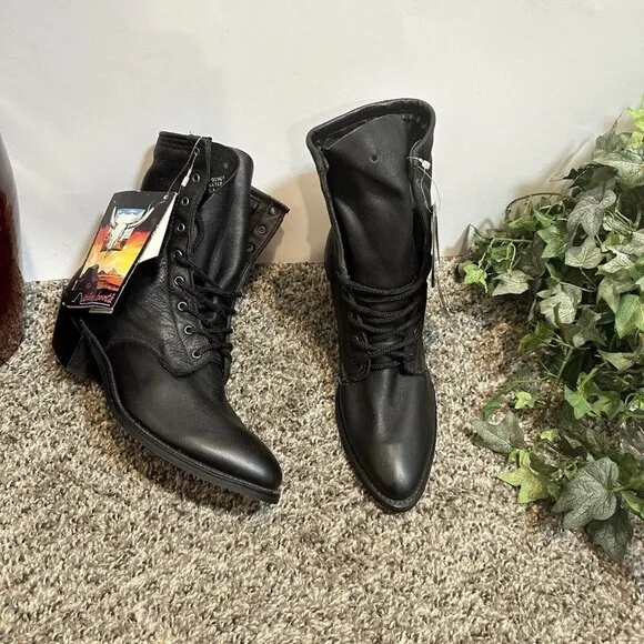 Vintage Abilene Lace Up Western Parker Boots Womens Size 6 M Black Leather New
