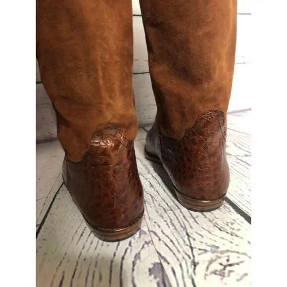 Vintage Armando Pollini cowgirl reptile &amp; suede leather brown boots size 6 (37)