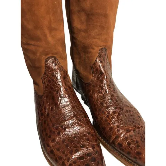 Vintage Armando Pollini cowgirl reptile &amp; suede leather brown boots size 6 (37)