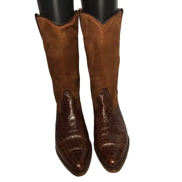 Vintage Armando Pollini cowgirl reptile &amp; suede leather brown boots size 6 (37)