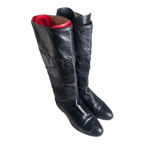 Vintage Black Leather Pull On Riding Boots EU 40/US 9 Made In Italy
