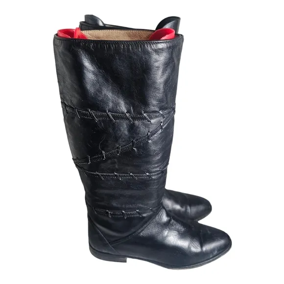 Vintage Black Leather Pull On Riding Boots EU 40/US 9 Made In Italy
