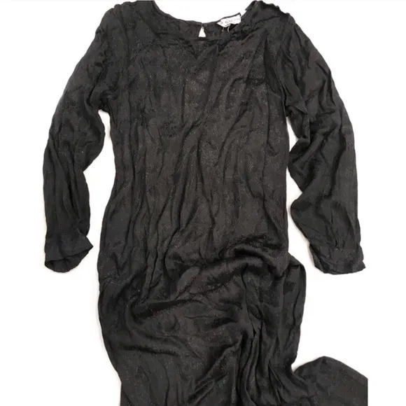 Vintage Black Long-Sleeve Midi Dress