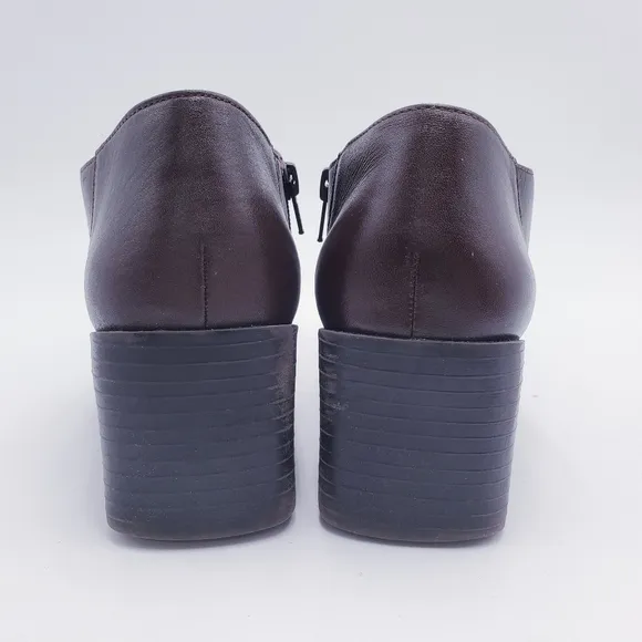 Vintage Brown Leather Square Toe Chunky Heel Ankle Booties Y2K 90s Size 8