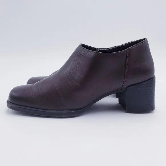 Vintage Brown Leather Square Toe Chunky Heel Ankle Booties Y2K 90s Size 8