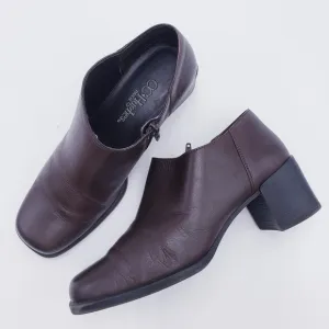 Vintage Brown Leather Square Toe Chunky Heel Ankle Booties Y2K 90s Size 8