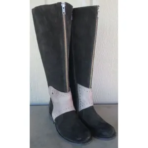 Vintage Corral Black Womens‎ Cowboy Boots Size 7 Suede Full Zip 17&quot; Tall Knee Hi