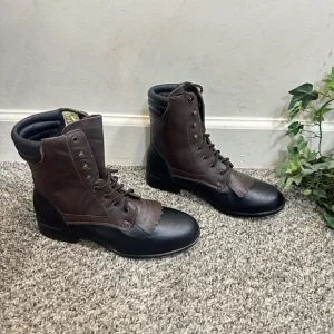 Vintage Dan Post Kiltie Prairie Lace Up Boots Black Brown Leather New