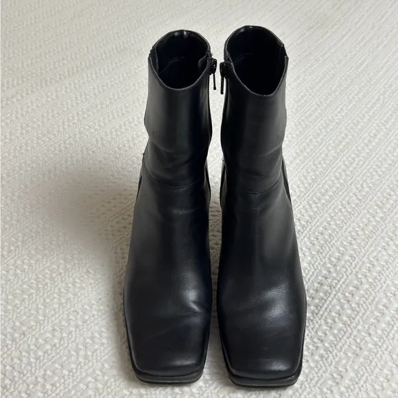 Vintage GNW Black Leather Ankle Boots Size 8 Retro Streetwear Side Zip