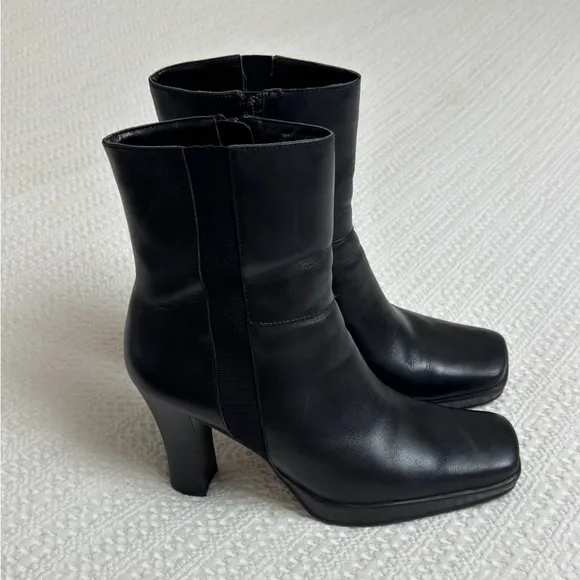 Vintage GNW Black Leather Ankle Boots Size 8 Retro Streetwear Side Zip