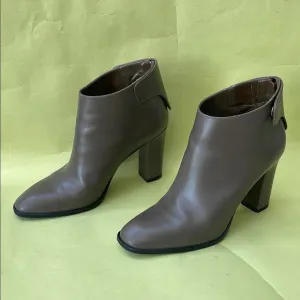 Vintage Grayish Brown Via Spiga All Leather Ankle Boots with Chunky Heel