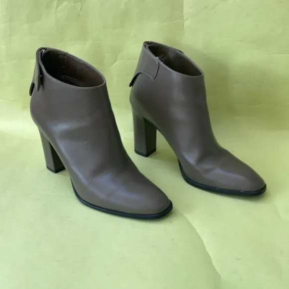 Vintage Grayish Brown Via Spiga All Leather Ankle Boots with Chunky Heel