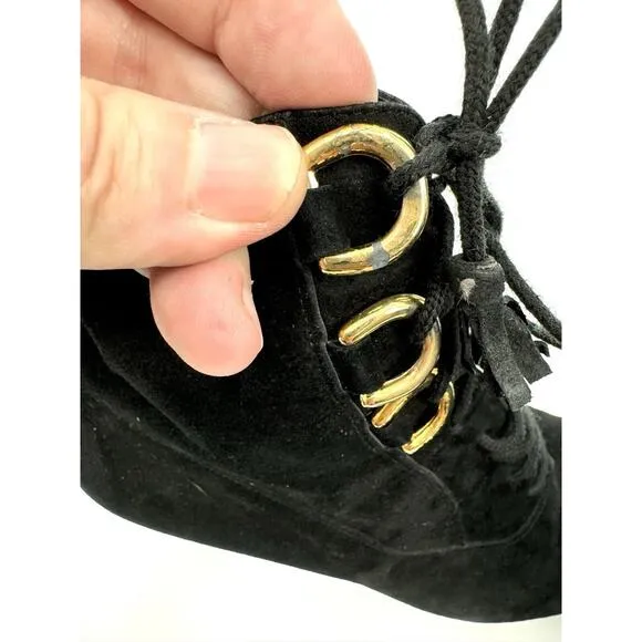 vintage gucci boots women’s Size 5 Ankle Gold Metal Lace Up Suede Heeled Italy