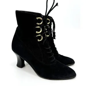 vintage gucci boots women’s Size 5 Ankle Gold Metal Lace Up Suede Heeled Italy