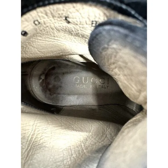 vintage gucci boots women’s Size 5 Ankle Gold Metal Lace Up Suede Heeled Italy