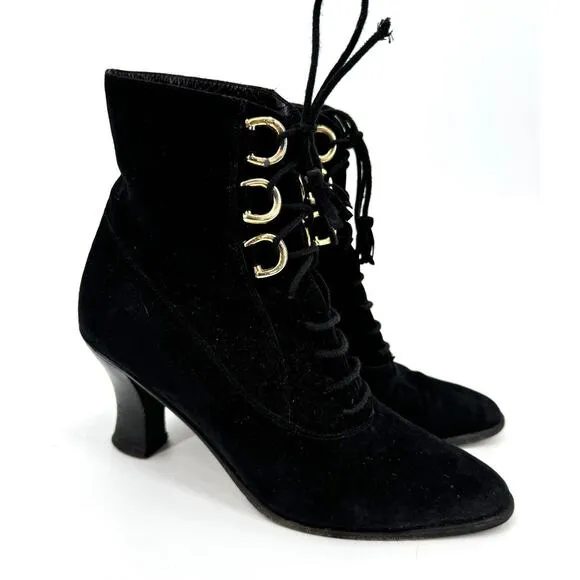 vintage gucci boots women’s Size 5 Ankle Gold Metal Lace Up Suede Heeled Italy