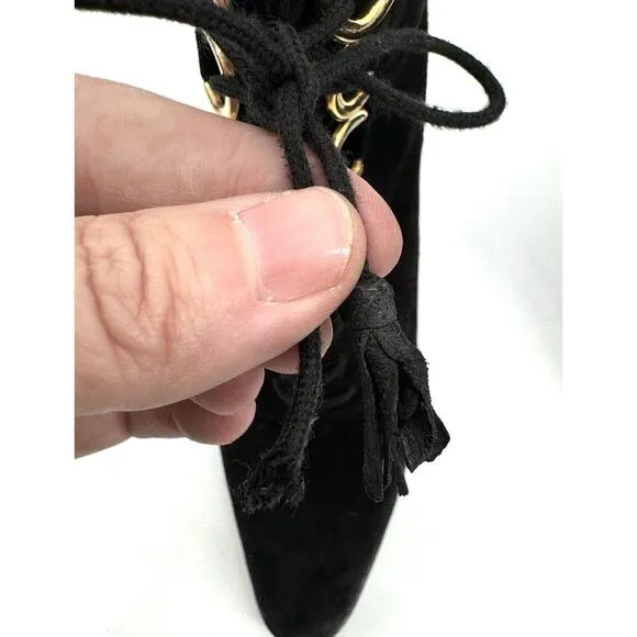 vintage gucci boots women’s Size 5 Ankle Gold Metal Lace Up Suede Heeled Italy