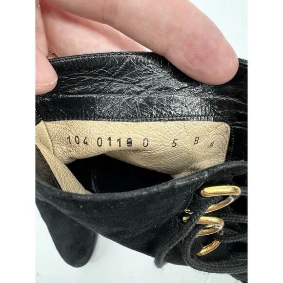 vintage gucci boots women’s Size 5 Ankle Gold Metal Lace Up Suede Heeled Italy