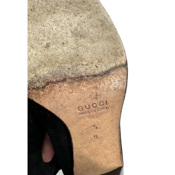 vintage gucci boots women’s Size 5 Ankle Gold Metal Lace Up Suede Heeled Italy