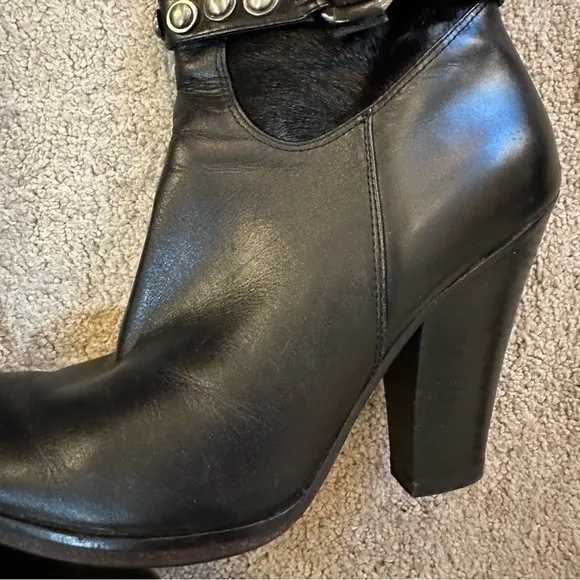 Vintage HOUSE OF DERÉON Beyoncé Leather Fur knee high Boots sz 6.5