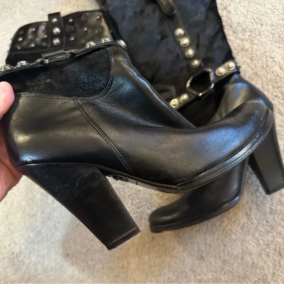 Vintage HOUSE OF DERÉON Beyoncé Leather Fur knee high Boots sz 6.5
