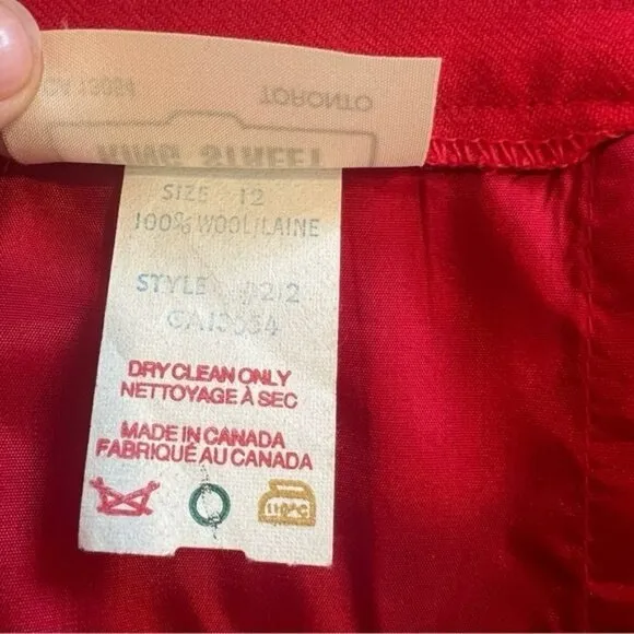 Vintage King Street 70s 80s 100% wool Mini Skirt Red, Size 12 with Pockets