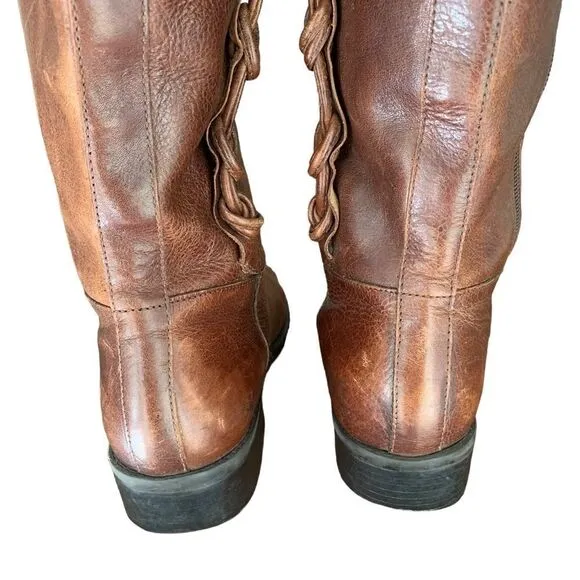 VINTAGE Knotted Leather Trim Brass Buckle Knee High Riding Boots Sz 6.5