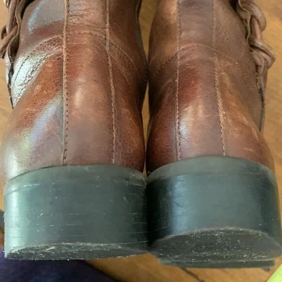 VINTAGE Knotted Leather Trim Brass Buckle Knee High Riding Boots Sz 6.5