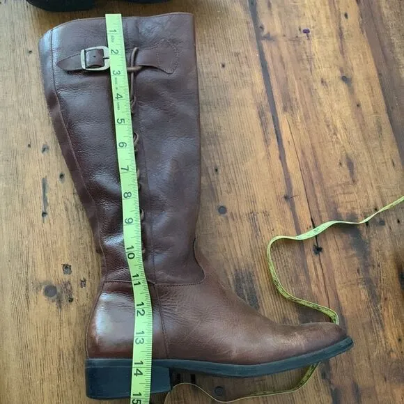 VINTAGE Knotted Leather Trim Brass Buckle Knee High Riding Boots Sz 6.5